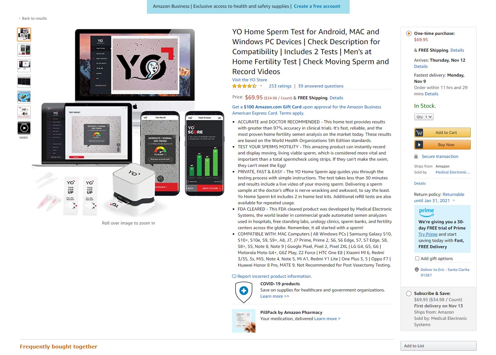 YO Home Sperm Test Available on Amazon